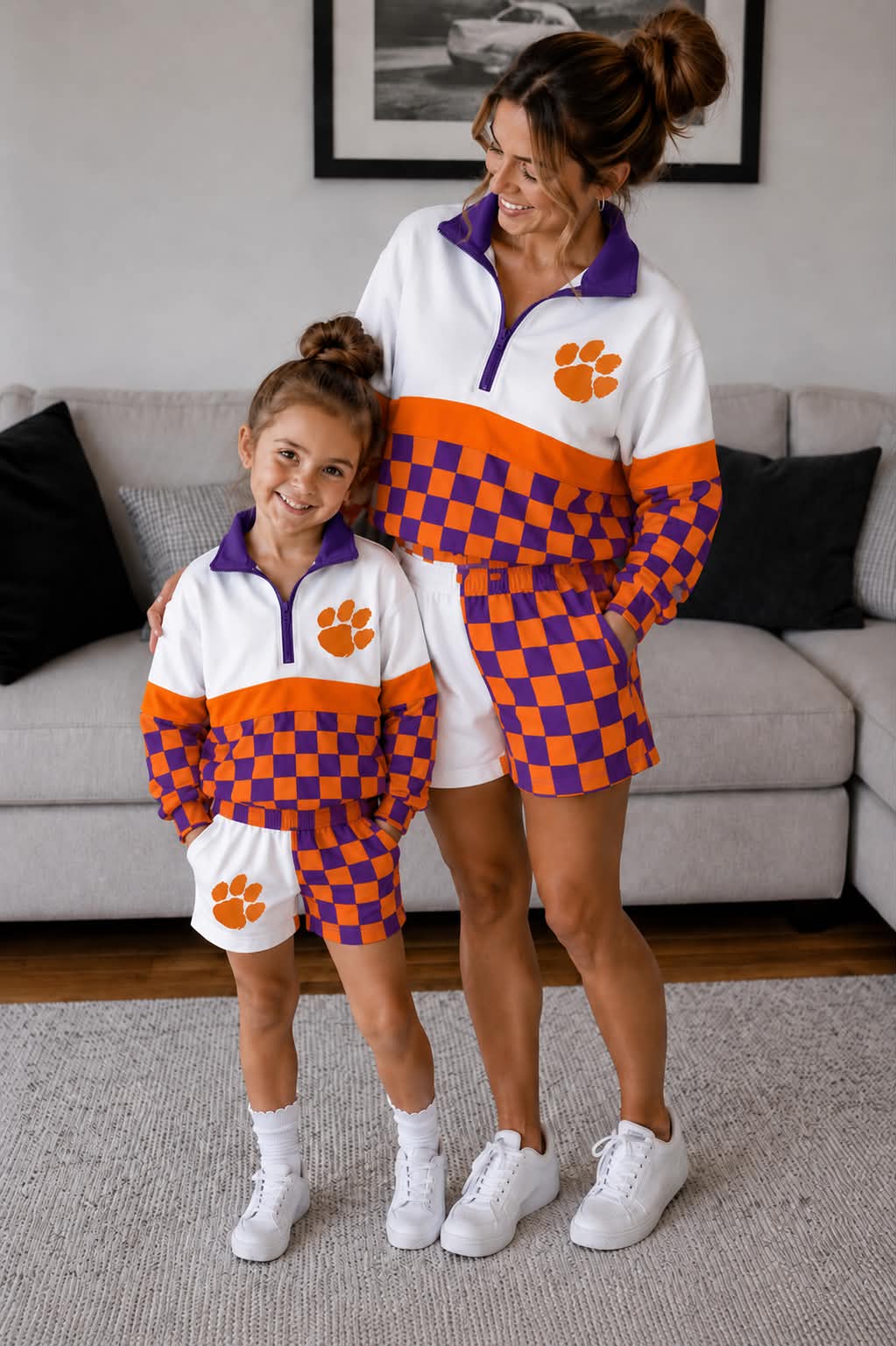 ADULTS CLEMSON CHECKERED PULLOVER